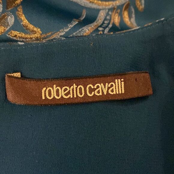 Roberto Cavalli Elegant teal  and Gold Floral mini dress, US6 - Picture 10 of 12